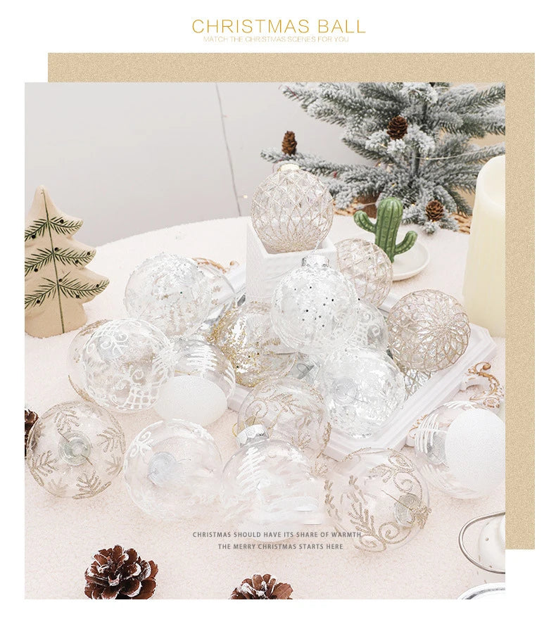 Set di palline di Natale per feste infrangibili trasparenti da 8 cm.