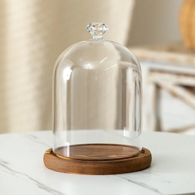 Portacandele in vetro con base in legno per aromaterapia