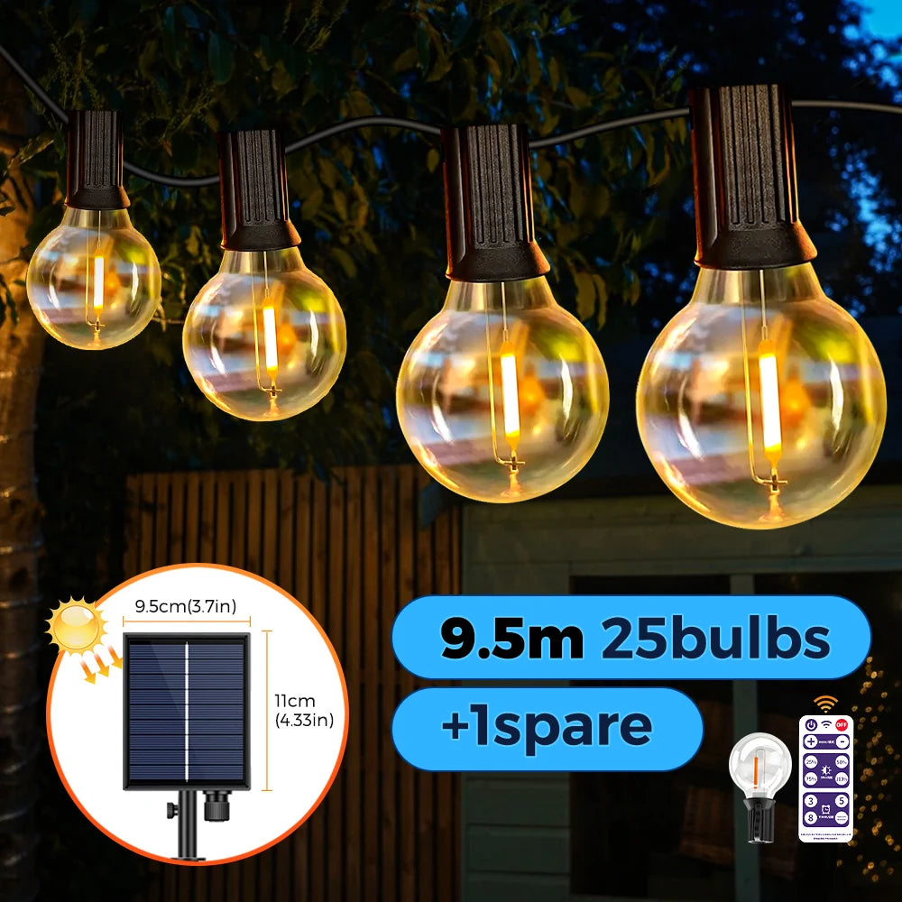 Luci di Natale da esterno, luci da patio, alimentate a energia solare e tramite USB, impermeabili.