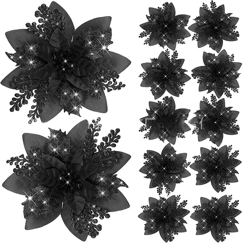 Fiori artificiali di Natale glitterati 5 pezzi