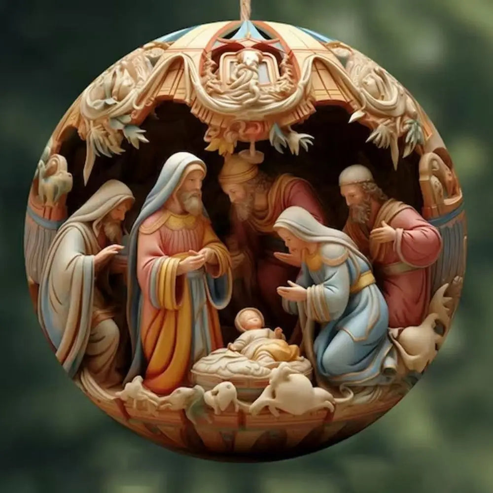 Ciondolo natalizio con natività dipinta in 3D, decorazioni per l'albero di Natale