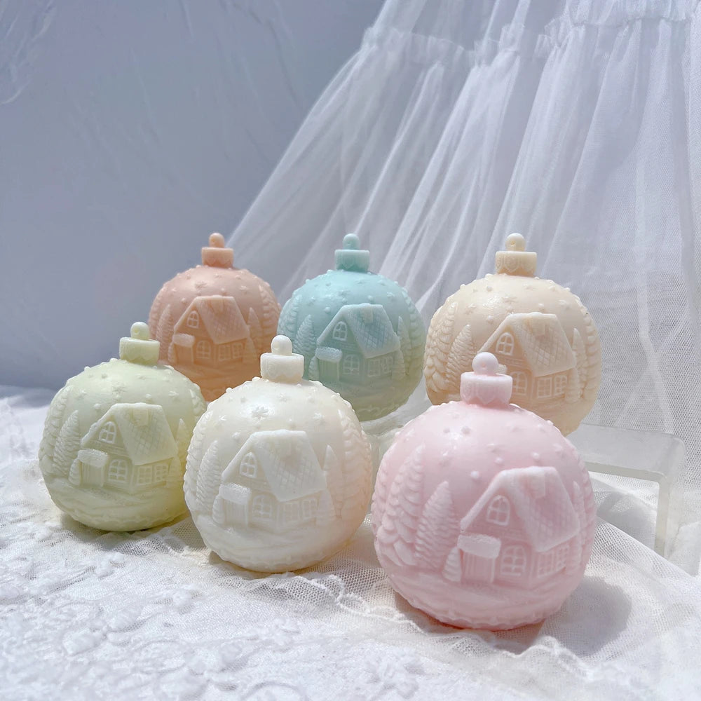 Stampo per candele in silicone a forma di palla, 5 modelli natalizi