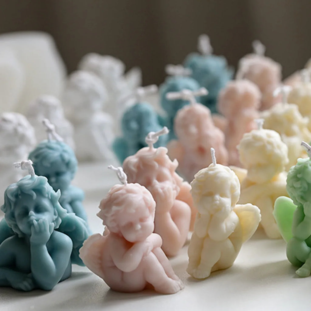 Stampo in silicone a forma di angelo per realizzare candele per aromaterapia in gesso.