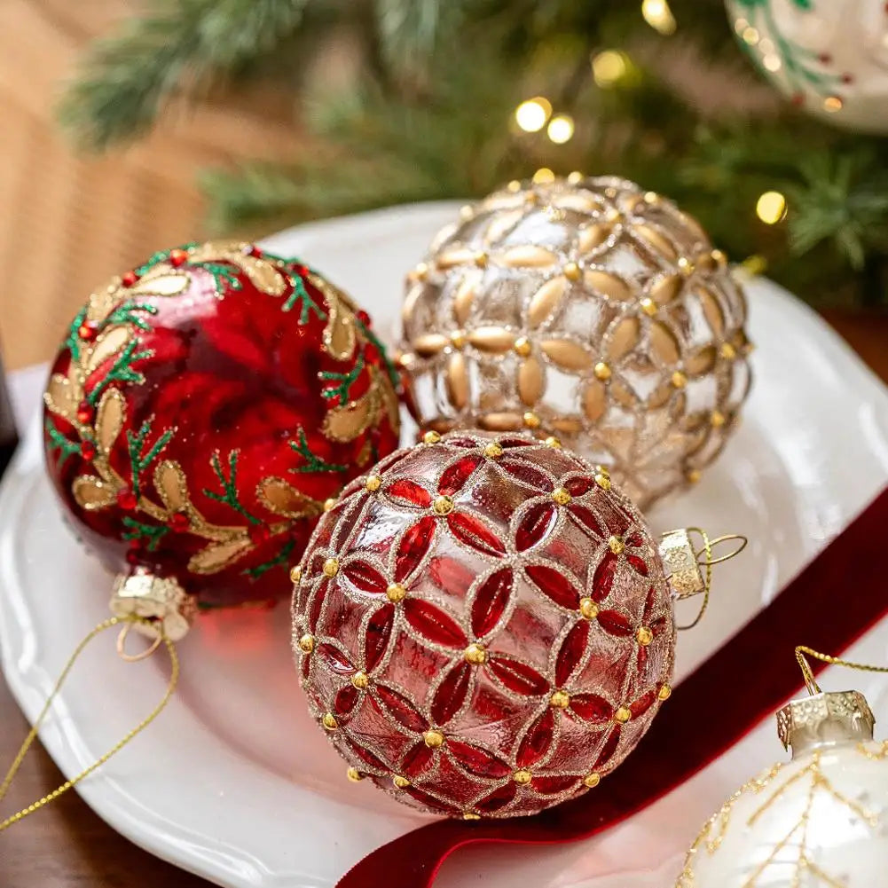 Decorazioni per l'albero di Natale, palline di vetro glitterate.