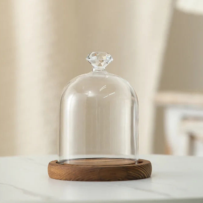 Portacandele in vetro con base in legno per aromaterapia