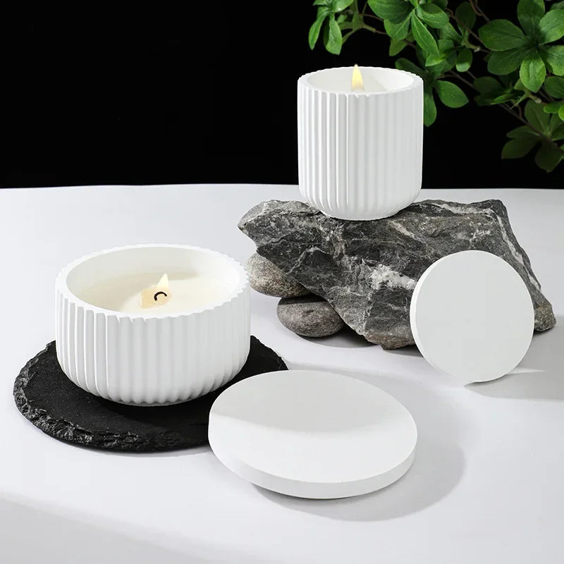 Stampo per candela a forma di tazza, semplice, a strisce, in gesso, cemento, resina e silicone