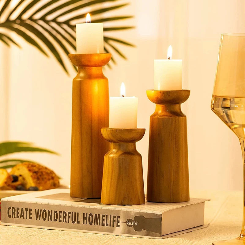 Portacandele vintage in legno, tavoli da pranzo, matrimoni, feste.