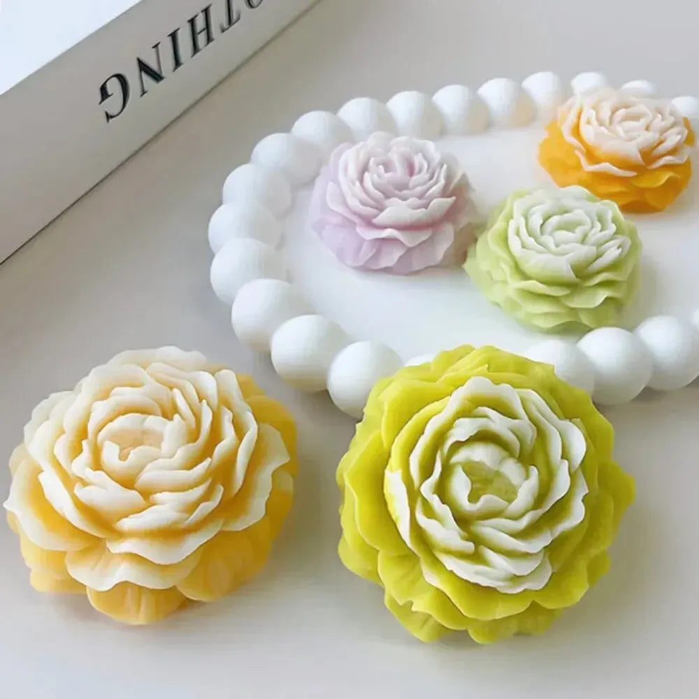 Stampo in silicone per candela a forma di peonia 3D.