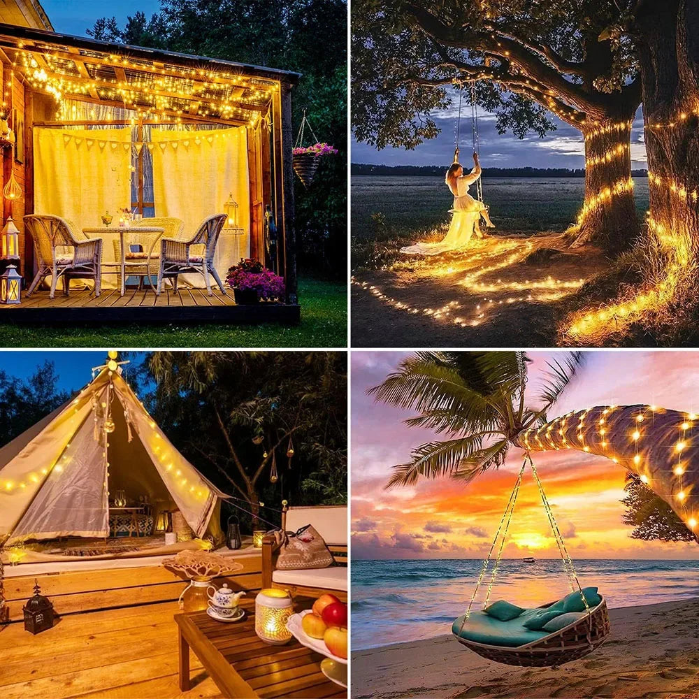 Luci solari natalizie da 50-300 LED per giardino delle fate da esterno.