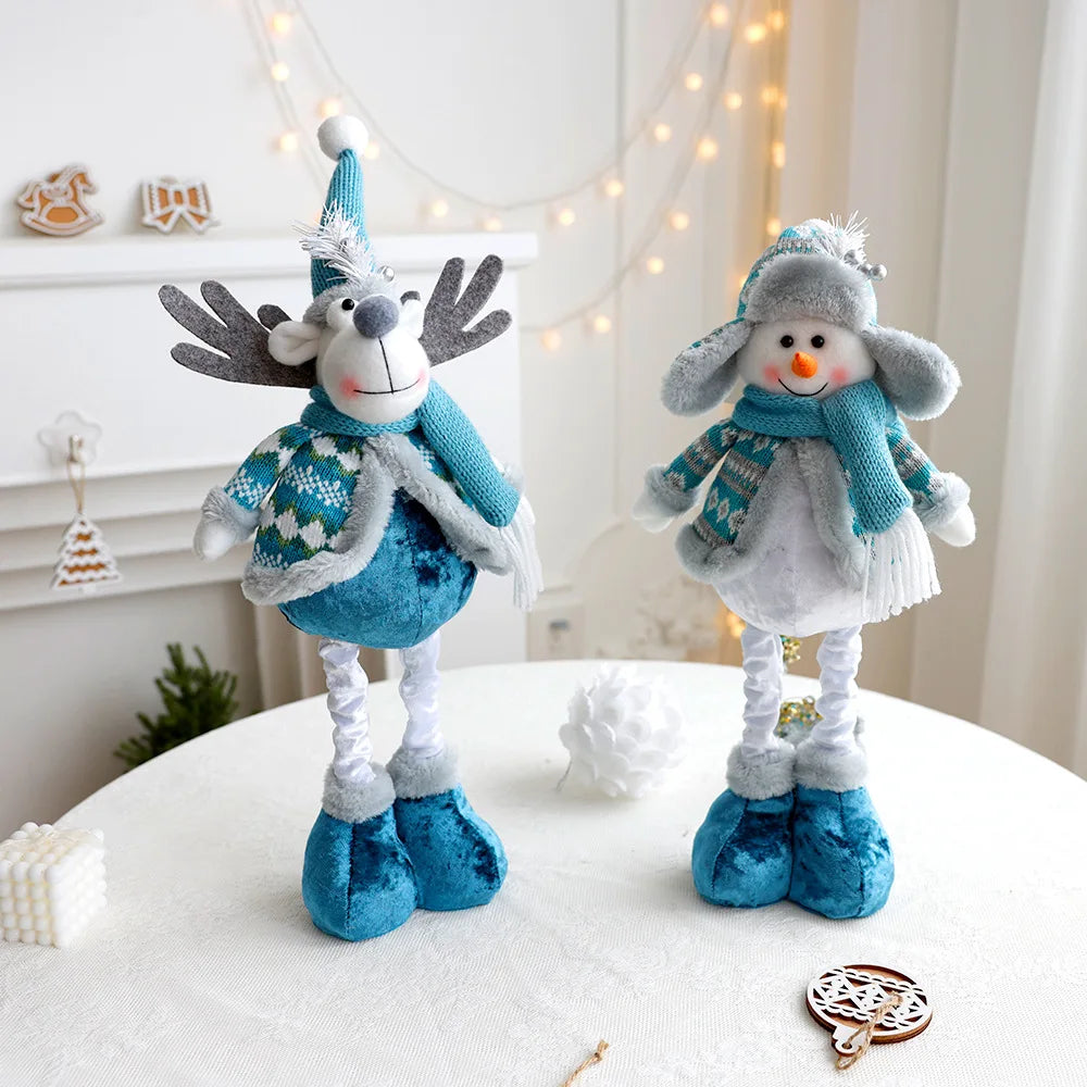 Bambola di Babbo Natale, pupazzo di neve, renna blu, decorazione natalizia estensibile.