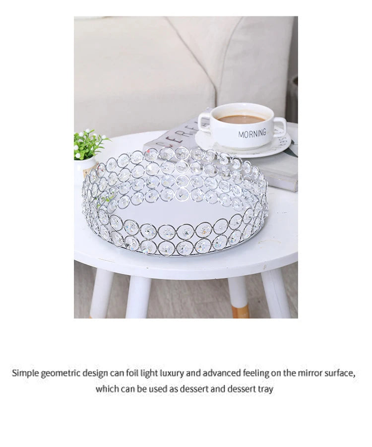 Vassoio rotondo in cristallo con specchio, vassoio da portata di lusso