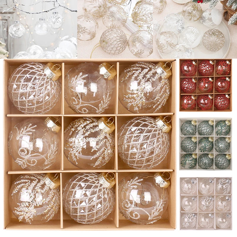 Set di palline di Natale per feste infrangibili trasparenti da 8 cm.