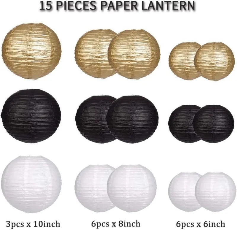 Lanterna di carta verde salvia, set rotondo da 15 pezzi