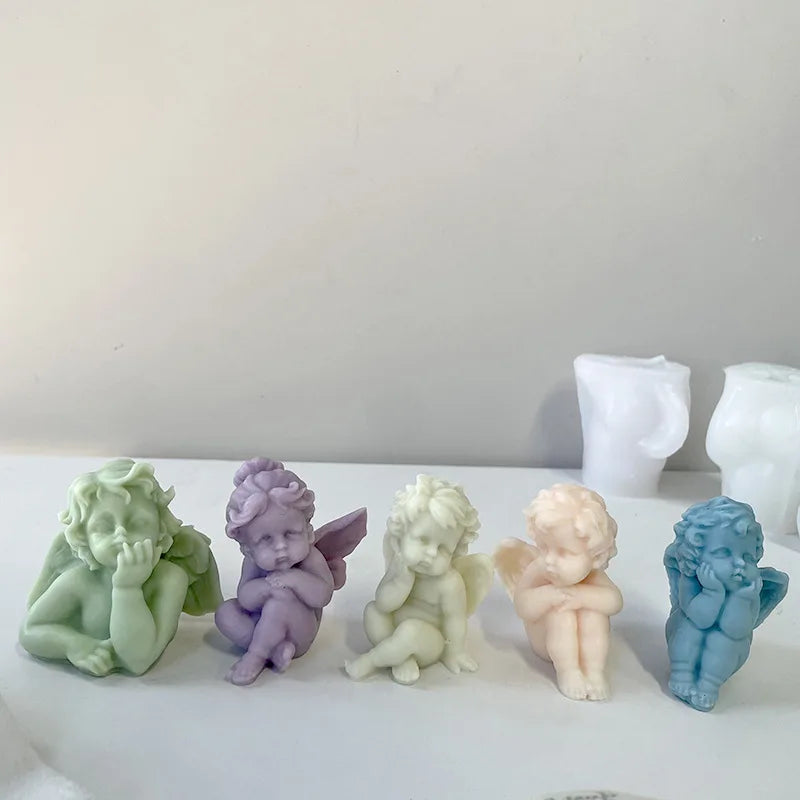 Stampo in silicone a forma di angelo per realizzare candele per aromaterapia in gesso.