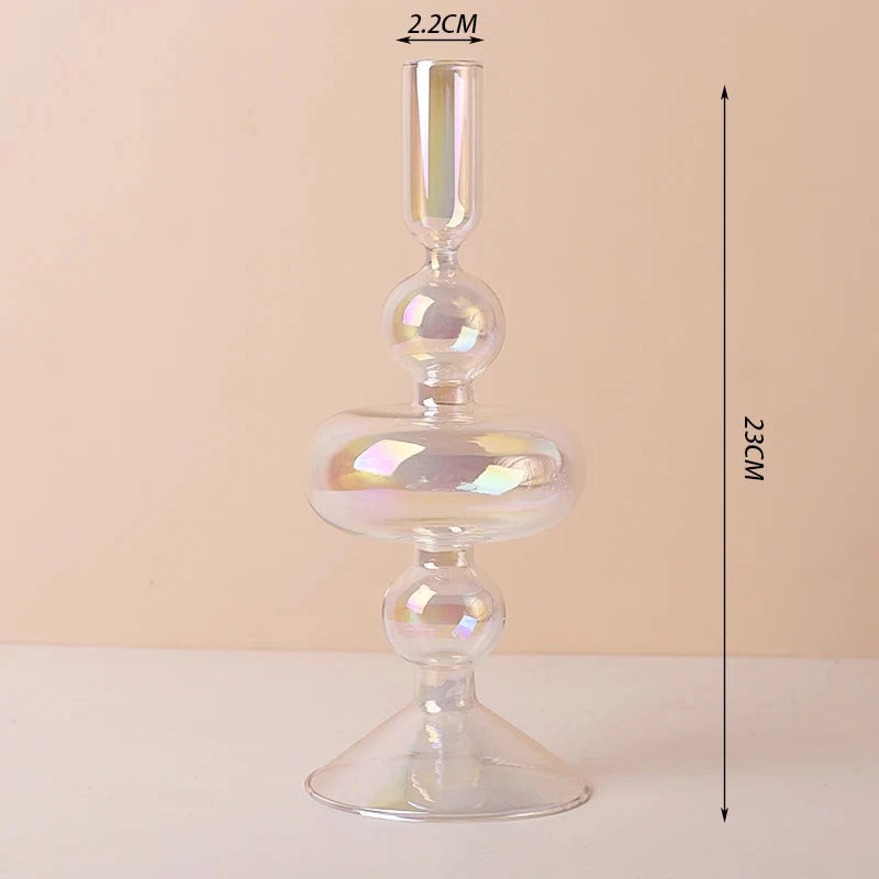 Portacandele in vetro blu navy con motivo a strisce floreali