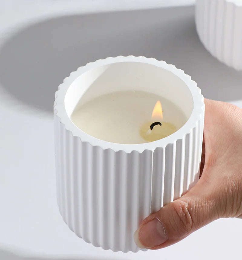 Stampo per candela a forma di tazza, semplice, a strisce, in gesso, cemento, resina e silicone