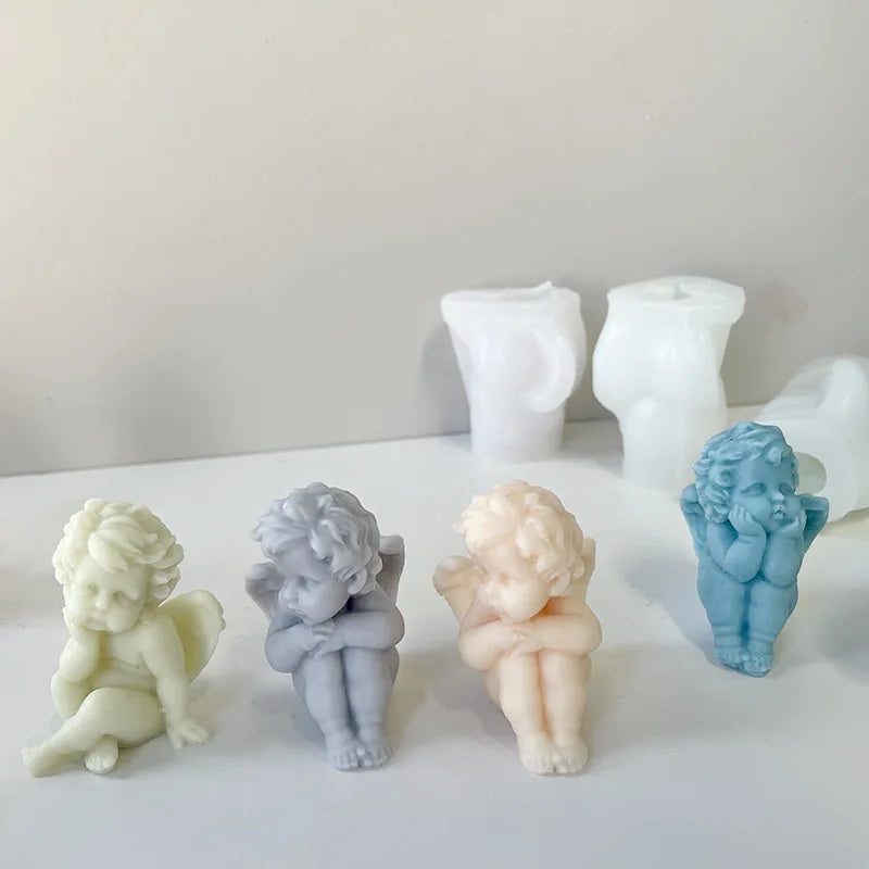 Stampo in silicone a forma di angelo per realizzare candele per aromaterapia in gesso.