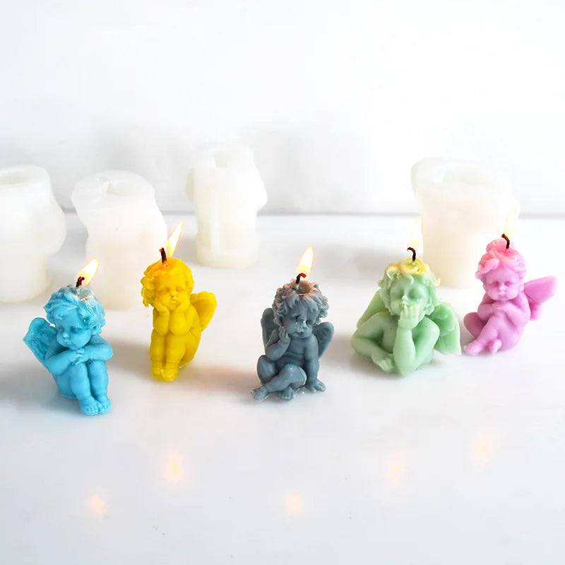Stampo in silicone a forma di angelo per realizzare candele per aromaterapia in gesso.