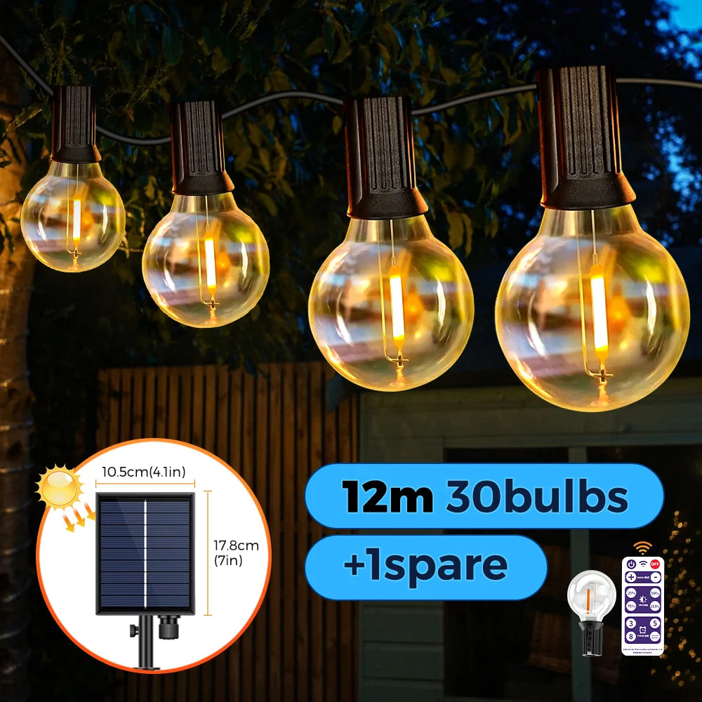 Luci di Natale da esterno, luci da patio, alimentate a energia solare e tramite USB, impermeabili.