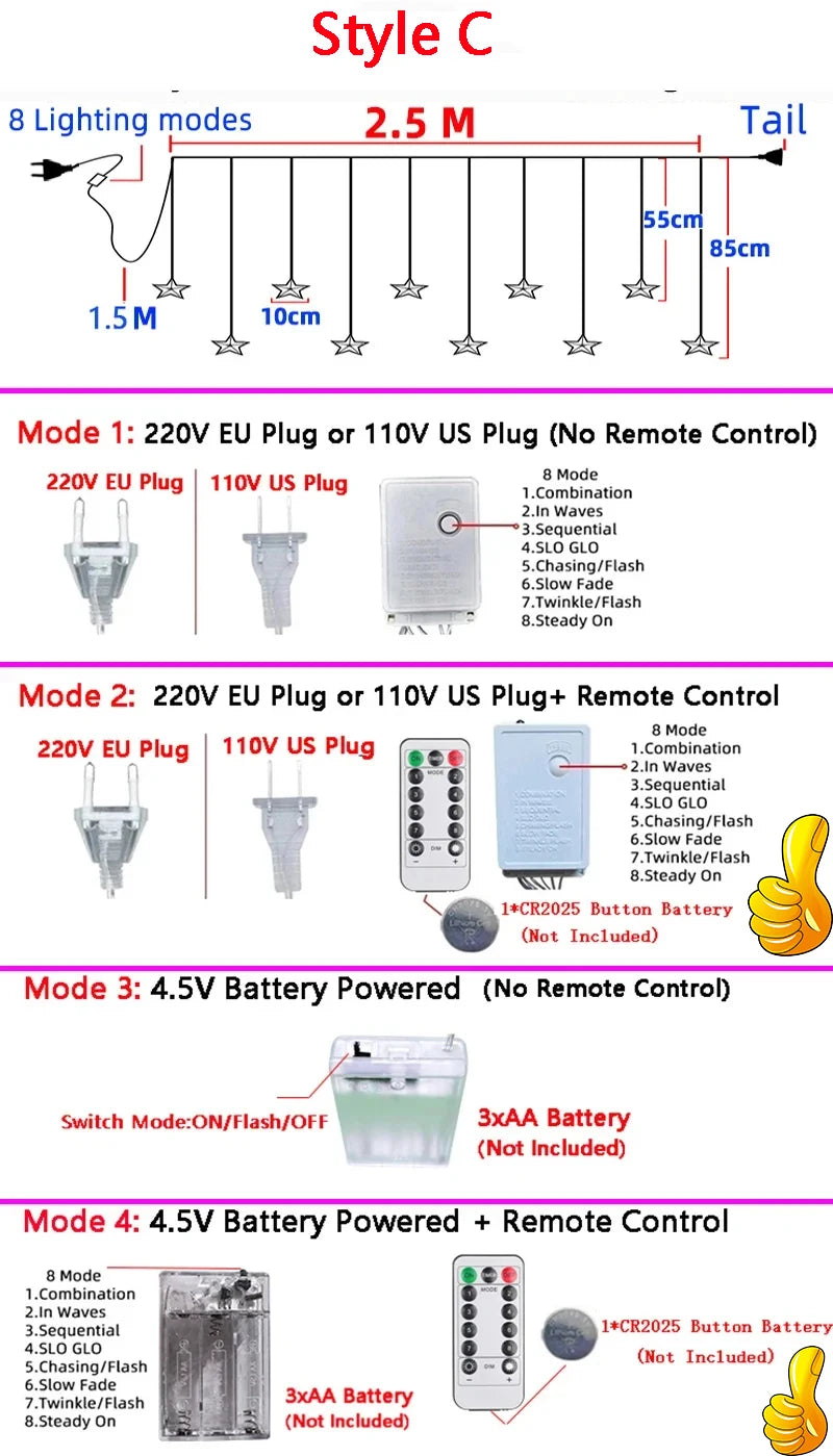 Luci di Natale 2025 Ghirlanda di luci 220V/110V/Batteria