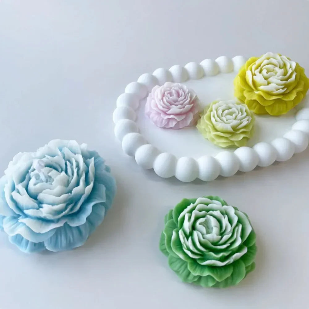 Stampo in silicone per candela a forma di peonia 3D.