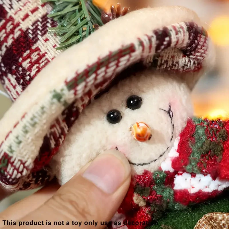 Albero di Natale in poliestere resistente con Babbo Natale e pupazzo di neve.