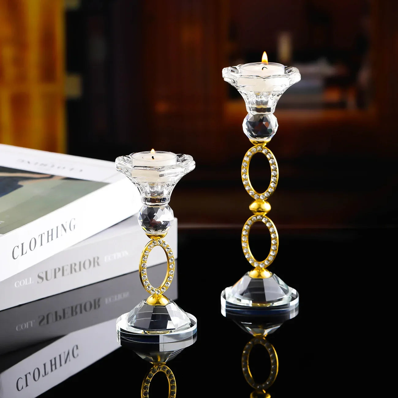 Portacandele in cristallo, eleganti.