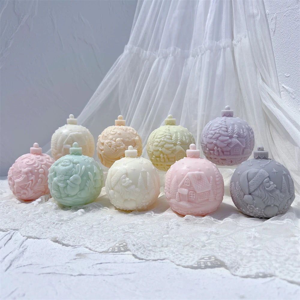 Stampo per candele in silicone a forma di palla, 5 modelli natalizi
