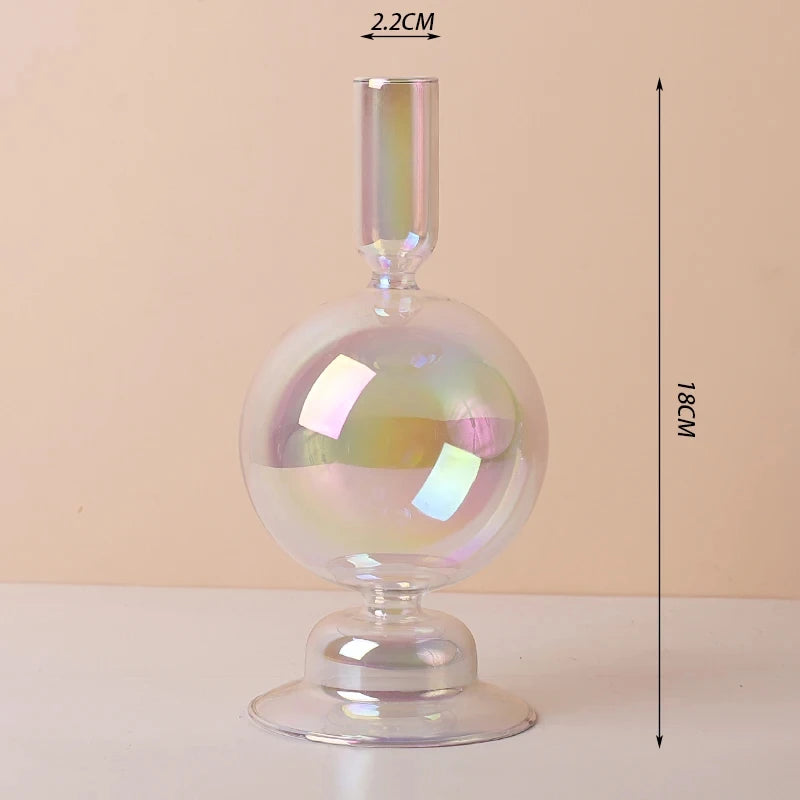 Portacandele in vetro blu navy con motivo a strisce floreali