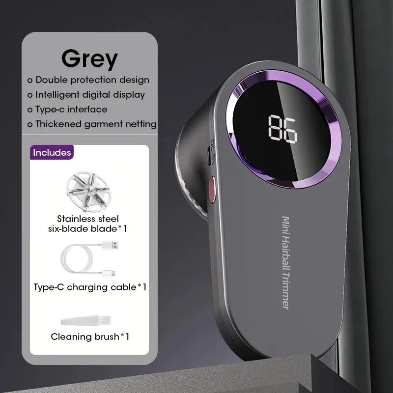 Rimuovi-pelucchi elettrico digitale a LED per indumenti, ricaricabile tramite USB.