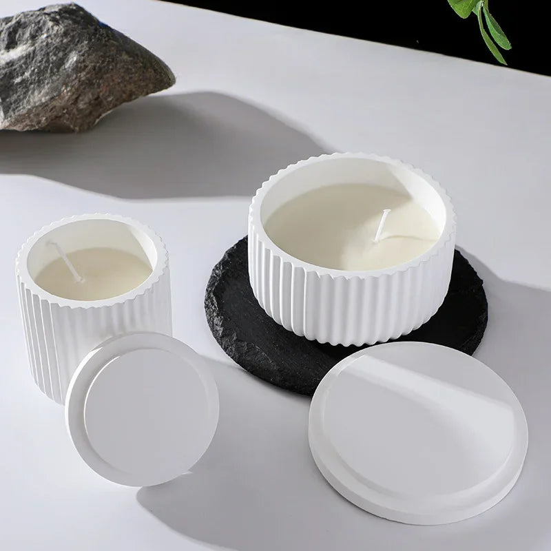 Stampo per candela a forma di tazza, semplice, a strisce, in gesso, cemento, resina e silicone