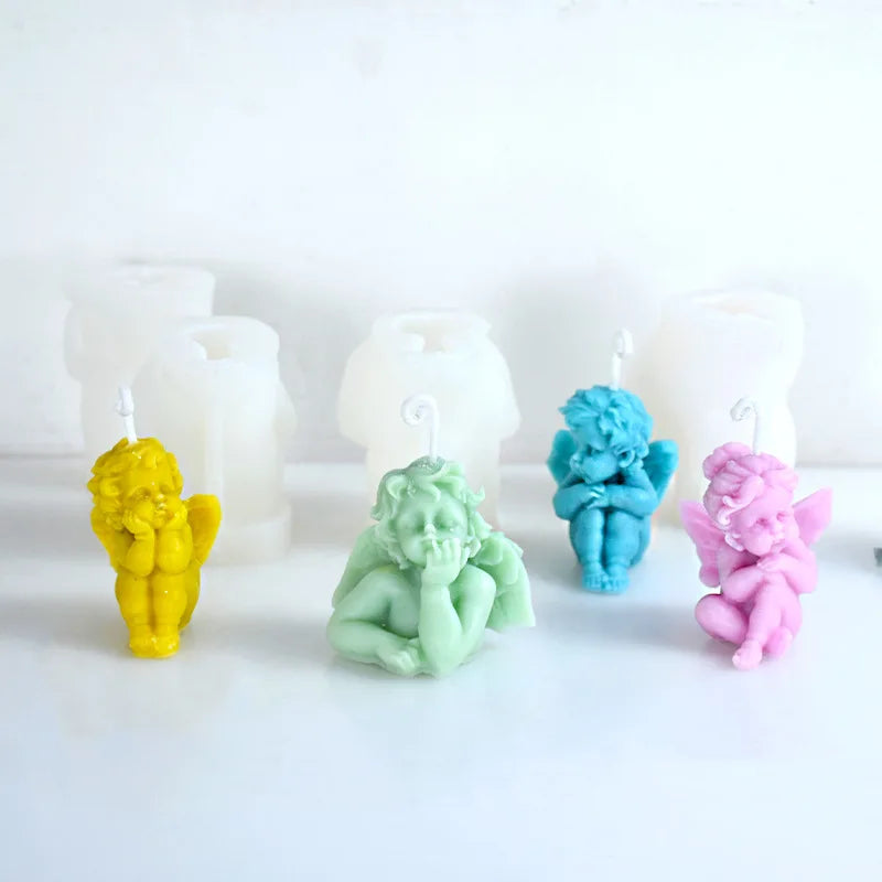 Stampo in silicone a forma di angelo per realizzare candele per aromaterapia in gesso.