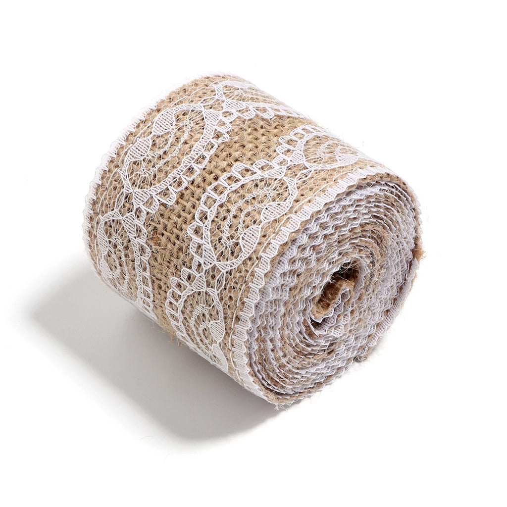 Natural ﻿Lace Linen Jute Ribbons 2 yards/roll.