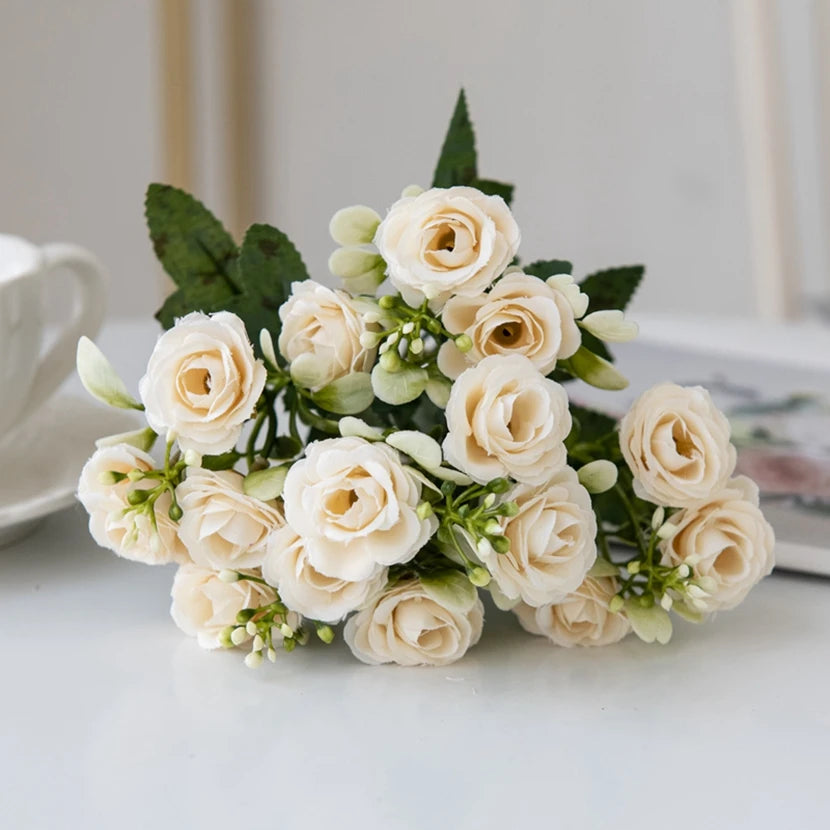 Rosa di seta per bouquet da sposa, fiore artificiale per la casa