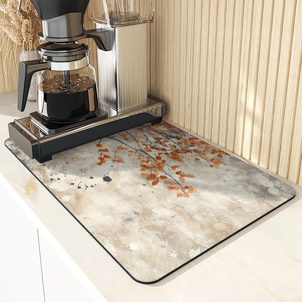 Grande tappetino assorbente da cucina con foglie autunnali, tappetino per asciugare i piatti