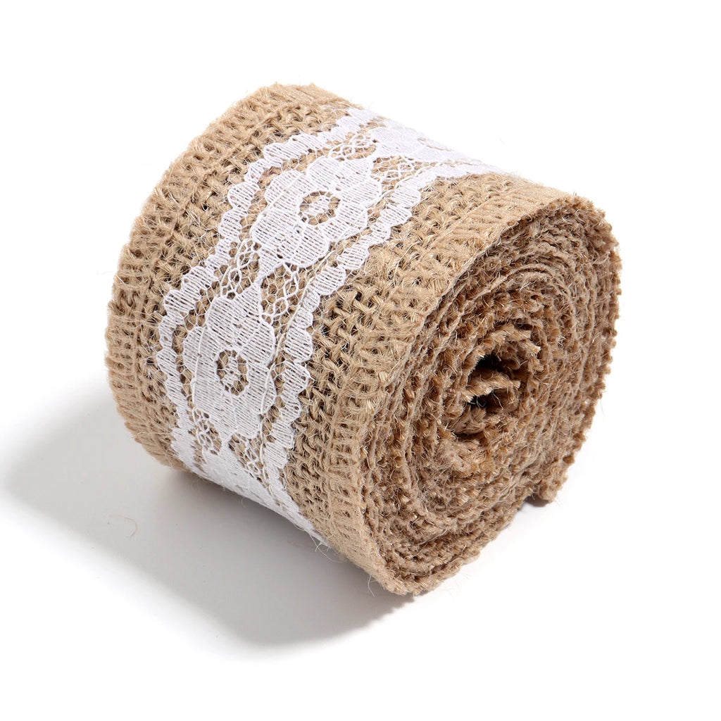 Natural ﻿Lace Linen Jute Ribbons 2 yards/roll.