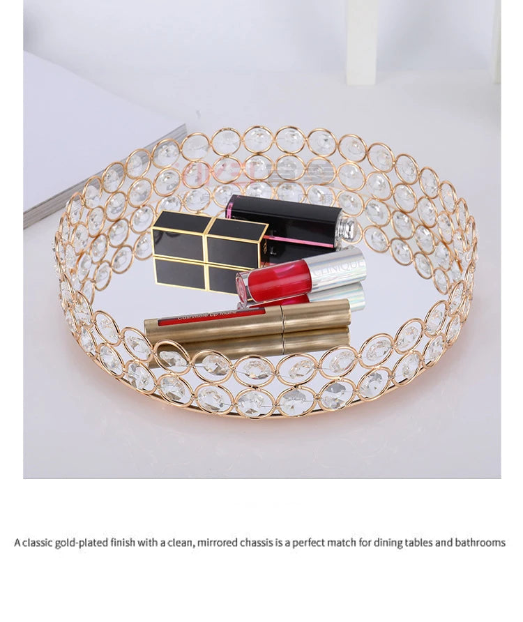 Vassoio rotondo in cristallo con specchio, vassoio da portata di lusso