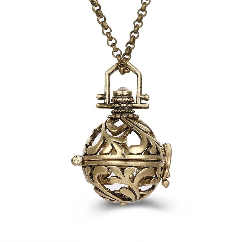 Collana con medaglione, campanellino musicale Mexico Chime, chiamata a sfera degli angeli, collana vintage per gravidanza, diffusore di oli essenziali per aromaterapia, accessori