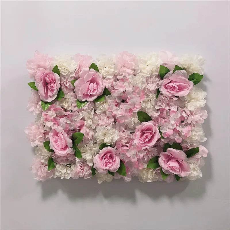 Sfondo decorativo per pareti con fiori artificiali di rose di seta rosa