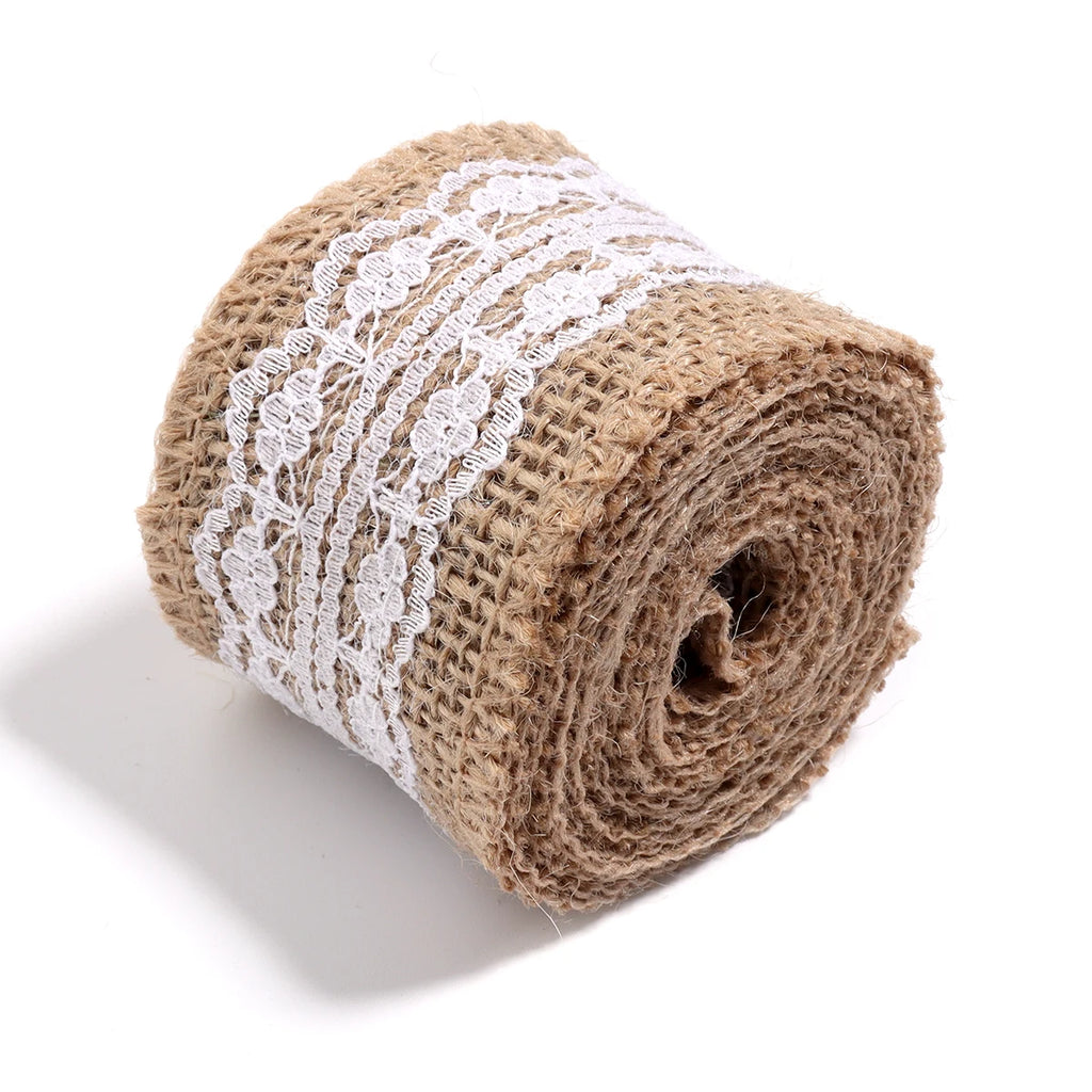 Natural ﻿Lace Linen Jute Ribbons 2 yards/roll.