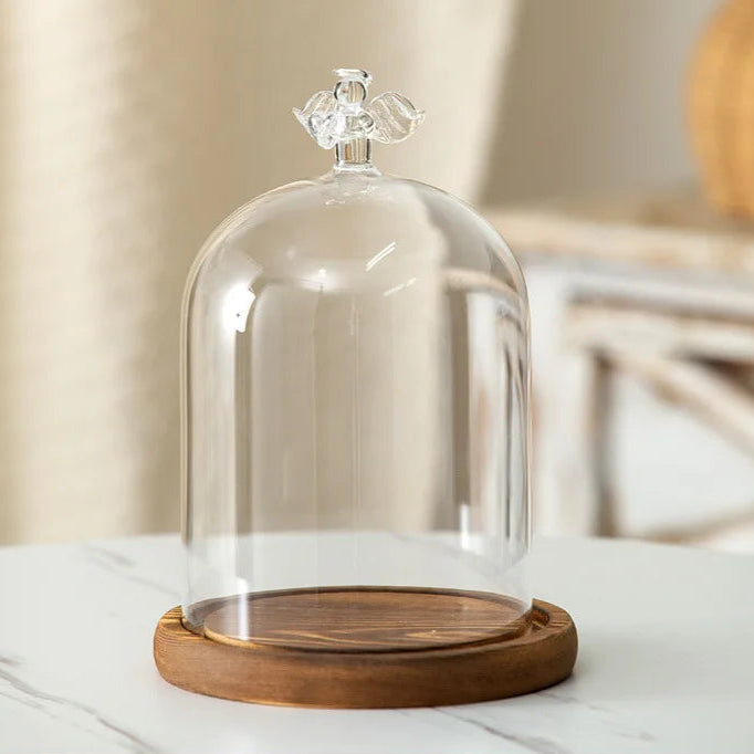 Portacandele in vetro con base in legno per aromaterapia