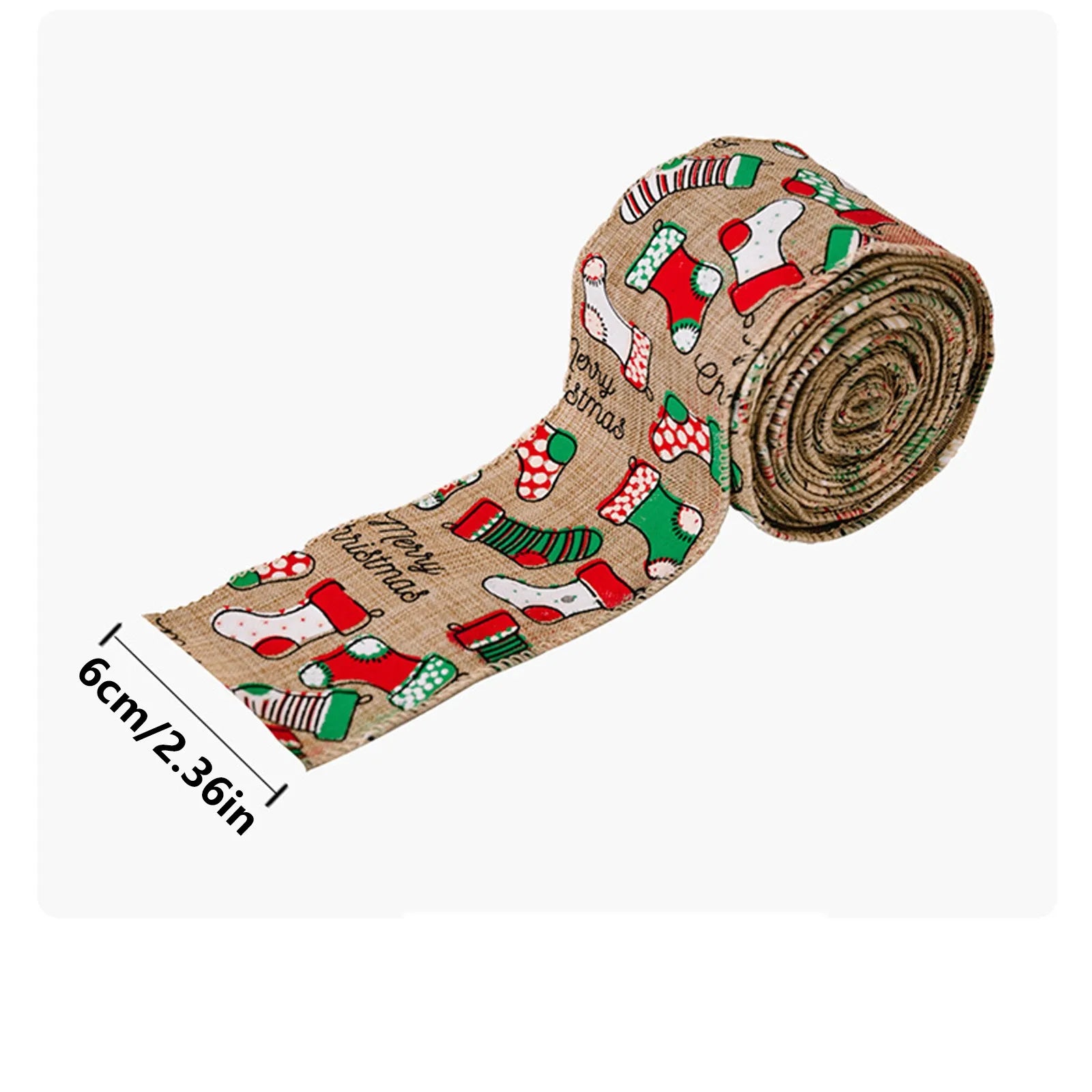 Ghirlanda natalizia in tessuto di iuta con nastro regalo.