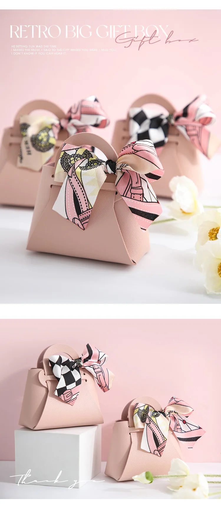 Grande sacchetto portaconfetti in pelle con sciarpa per festa di nozze, confezione regalo da 10 pezzi.