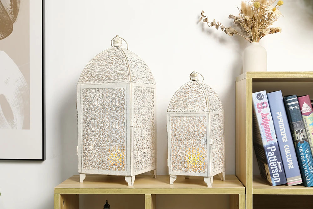 Portacandele in metallo, lanterna vintage, 2 pezzi