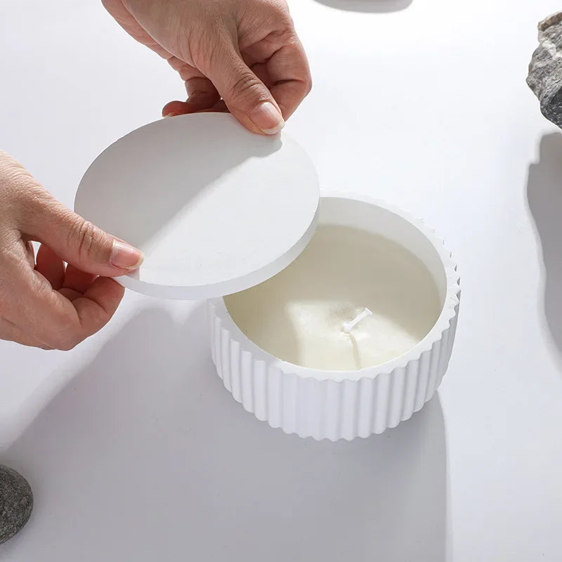 Stampo per candela a forma di tazza, semplice, a strisce, in gesso, cemento, resina e silicone