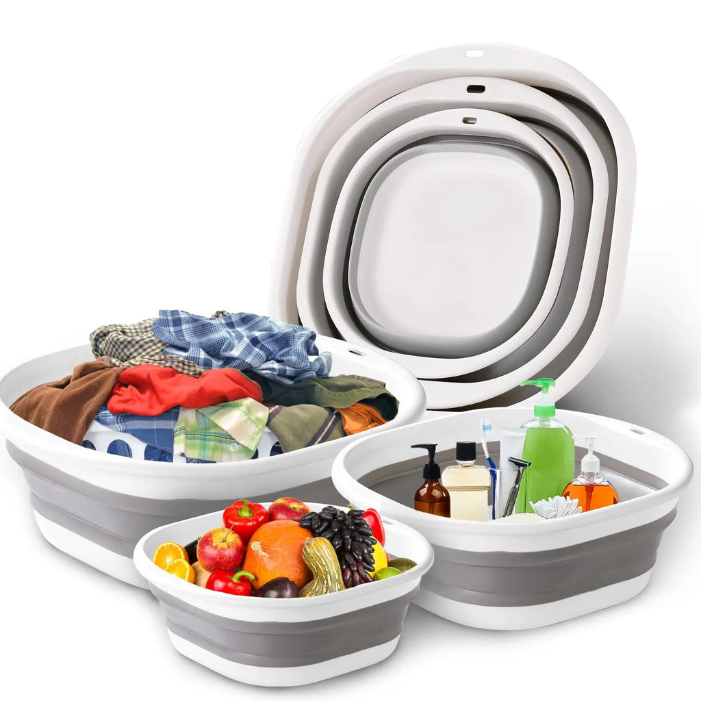 Cestini portabiancheria pieghevoli per lavabo, confezione da 3, salvaspazio.