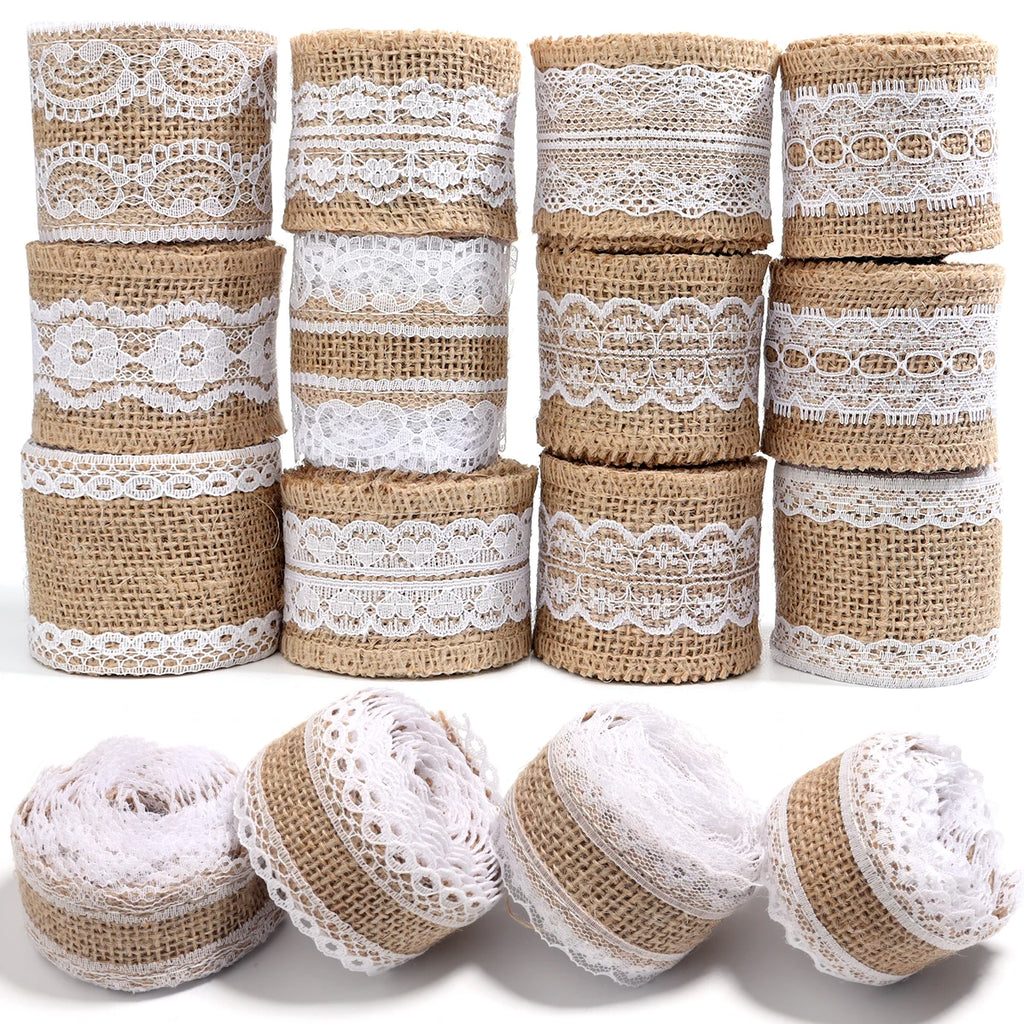 Natural ﻿Lace Linen Jute Ribbons 2 yards/roll.