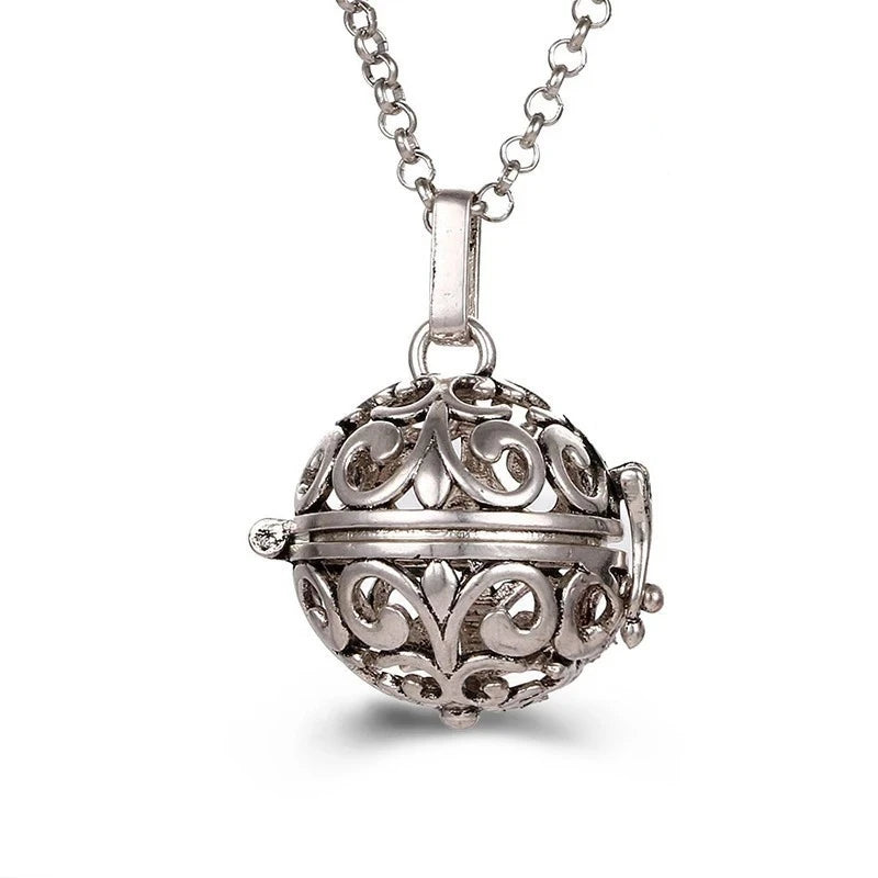 Collana con medaglione, campanellino musicale Mexico Chime, chiamata a sfera degli angeli, collana vintage per gravidanza, diffusore di oli essenziali per aromaterapia, accessori