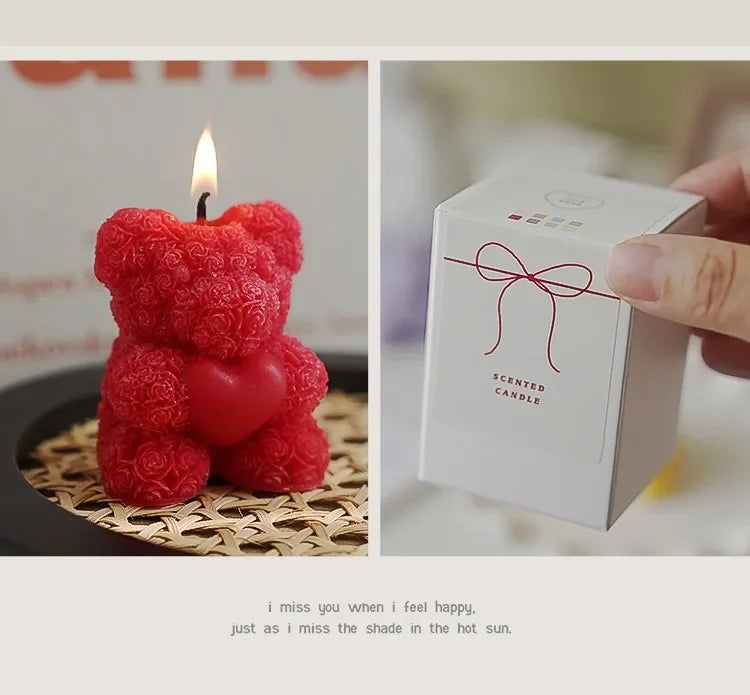 Candela Orso Romantica e Carina, Cera di Soia, Aromaterapia, Piccola, Profumata