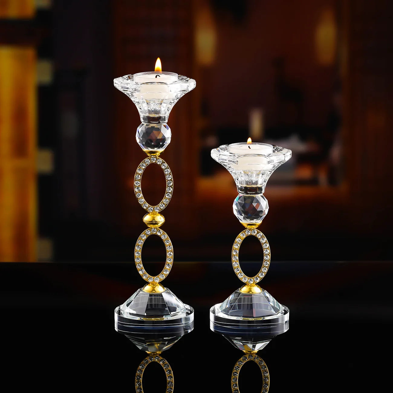 Portacandele in cristallo, eleganti.